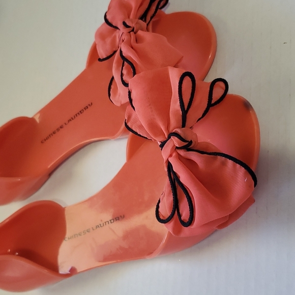 Women's Rubber Flats Open Toe Sandals w Bow Pink Coral - Picture 3 of 12